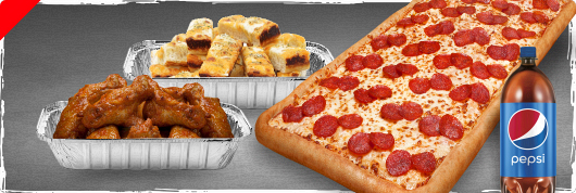Gigante pizza, wings, cheesy bread and 2lt soda
